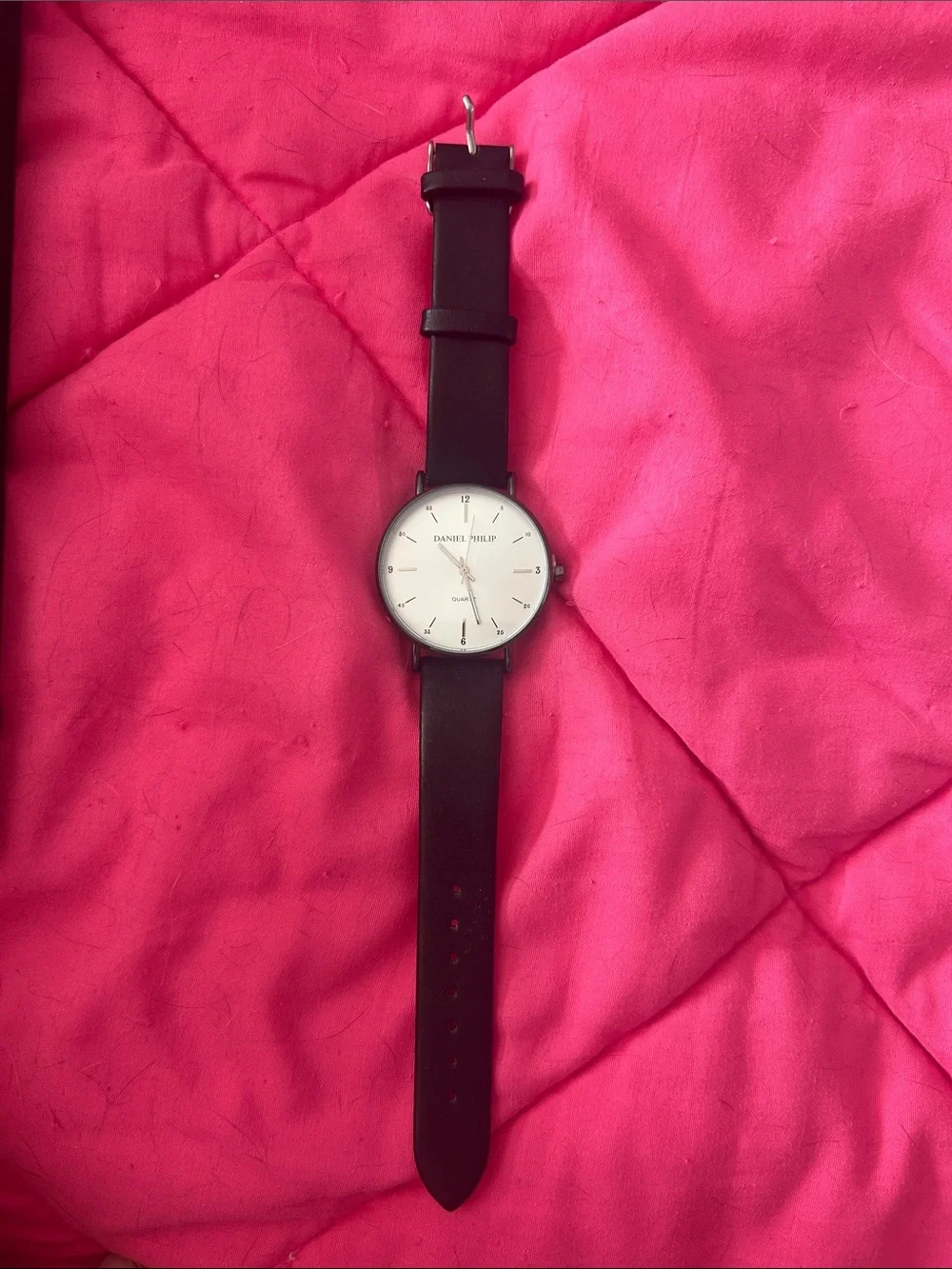 Black Leather Strap Women’s Watch with White Dial